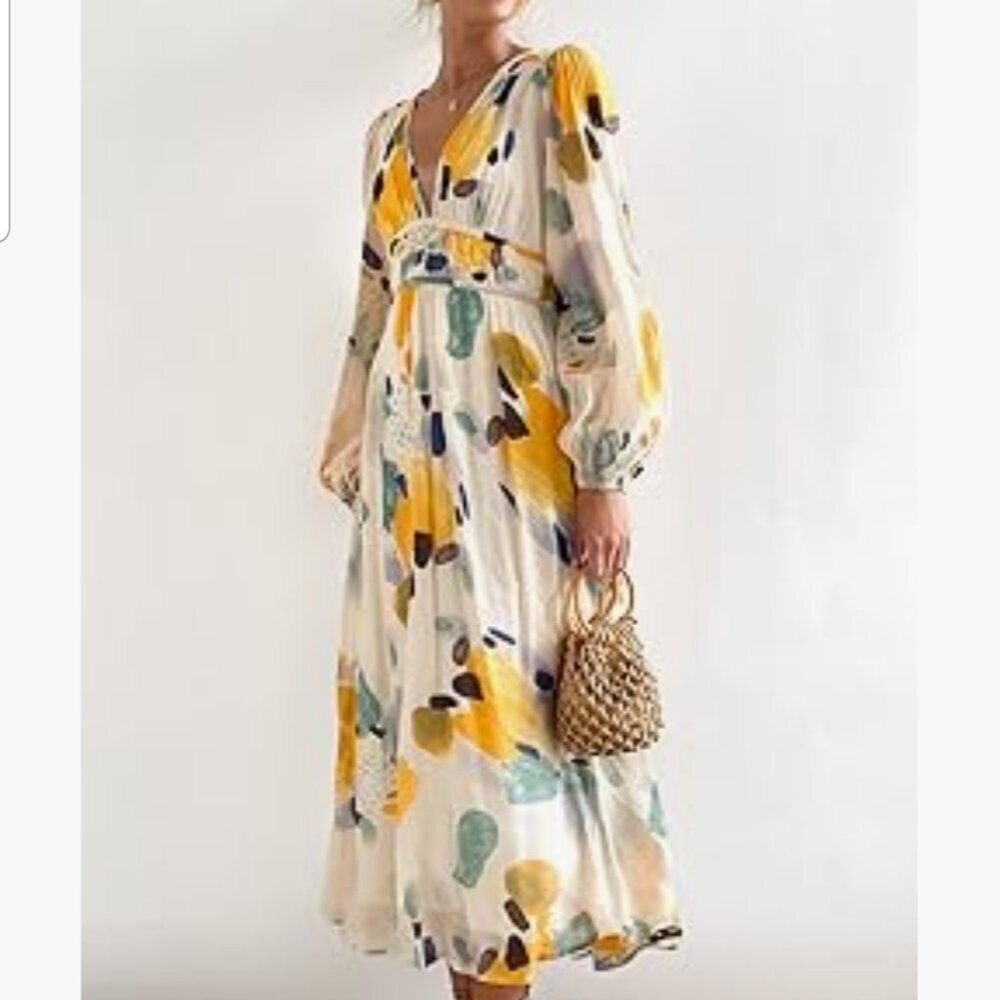 Bright Circle design lightweight long sleeve V-neck Summer dress size Small (350 - Picture 6 of 6